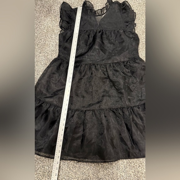Mud Pie Black Sheer Ruffle Sleeve Tired Babydoll Whimsigoth Holiday Mini Dress - Picture 13 of 14